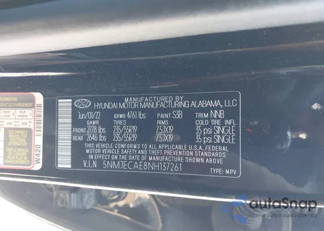 2022 Hyundai Tucson Limited z USA, uszkodzony, nr VIN 5NMJECAE8NH137261